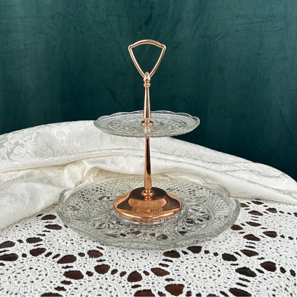 Vintage Mid Century Modern Coppercraft Guilded Two-Tier Serving Dish